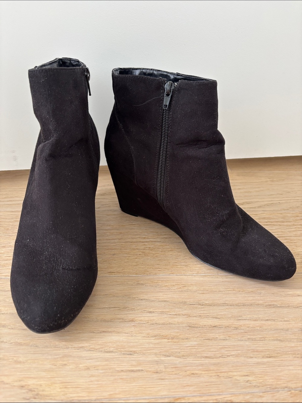 Women's Black Suede Wedge Ankle Boots